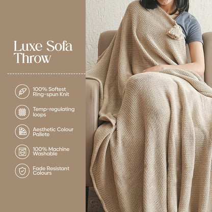 Luxury Sofa Makeover Set | Knitted Sofa Throw paired with Cushions - Ivory Cloud - Set of 2