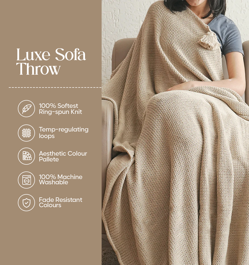 Luxury Sofa Makeover Set | Ivory Cloud Knitted Sofa Throw paired with Cushions - Set of 2