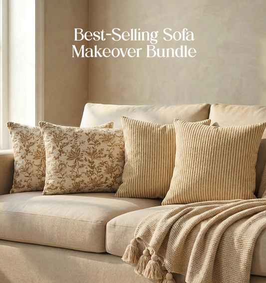 Luxury Sofa Makeover Set |Ivory Cloud Knitted Sofa Throw paired with Cushions - Set of 4