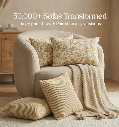 Luxury Sofa Makeover Set |Ivory Cloud Knitted Sofa Throw paired with Cushions - Set of 4