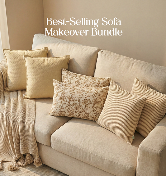 Luxury Sofa Makeover Set | Ivory Cloud Knitted Sofa Throw paired with Cushions - Set of 6