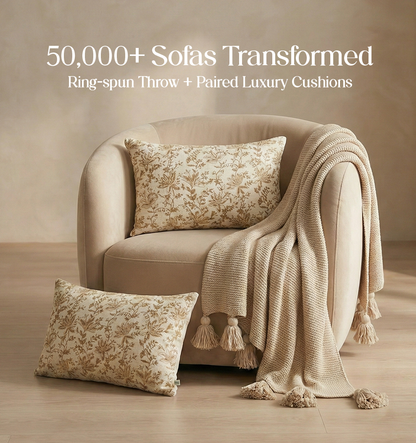 Luxury Sofa Makeover Set | Ivory Cloud Knitted Sofa Throw paired with Cushions - Set of 2