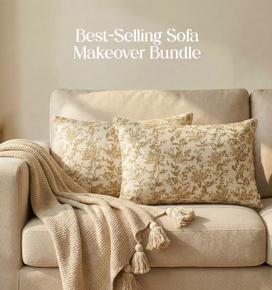 Luxury Sofa Makeover Set | Ivory Cloud Knitted Sofa Throw paired with Cushions - Set of 2