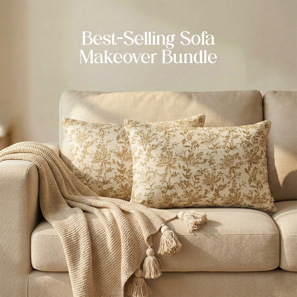 Luxury Sofa Makeover Set | Knitted Sofa Throw paired with Cushions - Ivory Cloud - Set of 2
