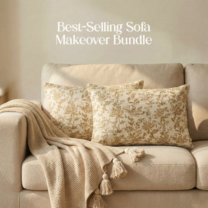 Luxury Sofa Makeover Set | Knitted Sofa Throw paired with Cushions - Ivory Cloud - Set of 2