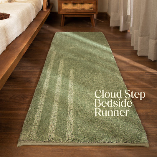 Paudha’s Luxe Comfort Foam Padded Bedside Runner - Thyme Moss