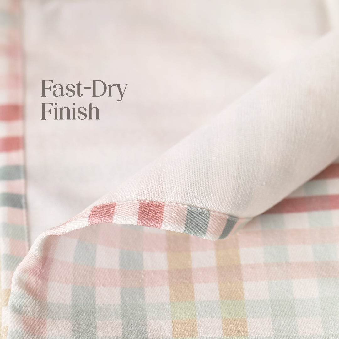 Paudha’s Signature Cotton Kitchen Towel Set with Plaid – Pink Sprout - Set of 2