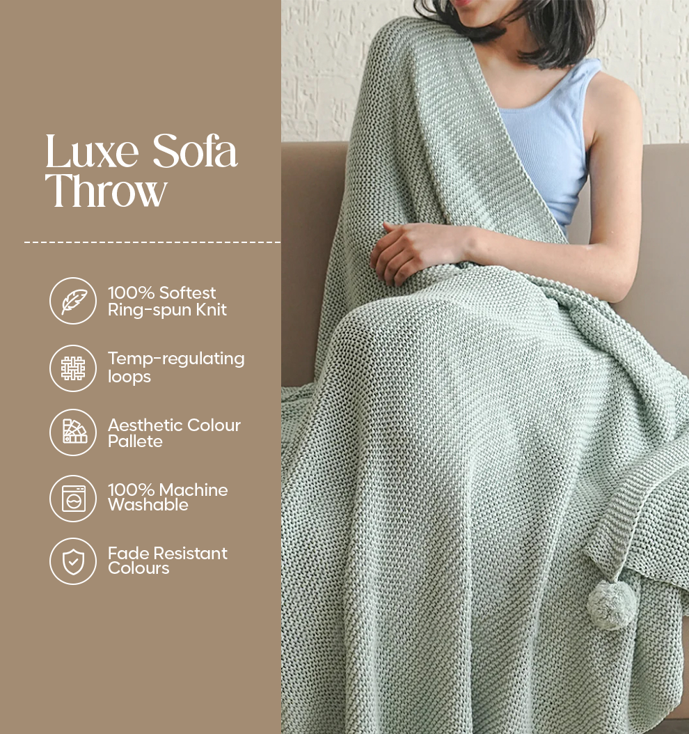 Luxury Sofa Makeover Set | Arctic Blue Knitted Sofa Throw paired with Cushions - Set of 4