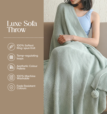 Luxury Sofa Makeover Set | Arctic Blue Knitted Sofa Throw paired with Cushions - Set of 4