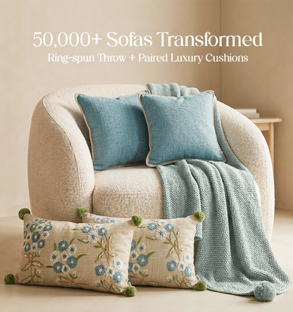 Luxury Sofa Makeover Set | Arctic Blue Knitted Sofa Throw paired with Cushions - Set of 4