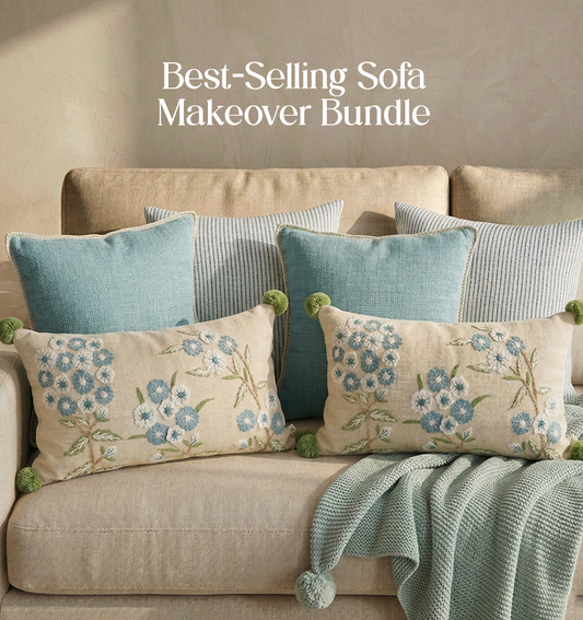 Luxury Sofa Makeover Set | Arctic Blue Knitted Sofa Throw paired with Cushions - Set of 6