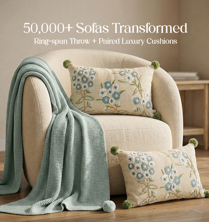 Luxury Sofa Makeover Set | Arctic Blue Knitted Sofa Throw paired with Cushions - Set of 2