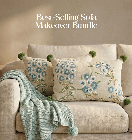 Luxury Sofa Makeover Set | Arctic Blue Knitted Sofa Throw paired with Cushions - Set of 2