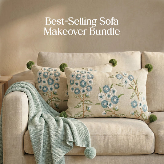 Luxury Sofa Makeover Set | Knitted Sofa Throw paired with Cushions - Arctic Blue - Set of 2