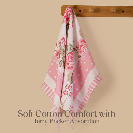 Paudha’s Signature Cotton Terry-Backed Kitchen Towel - Rose Mint