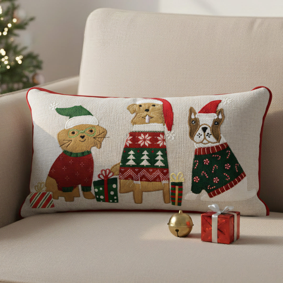 Paudha’s Handcrafted Cotton Filled Christmas Cushions – Holiday Paws