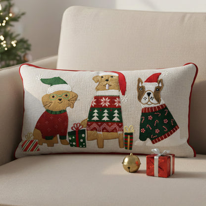 Paudha’s Handcrafted Cotton Filled Christmas Cushions – Holiday Paws