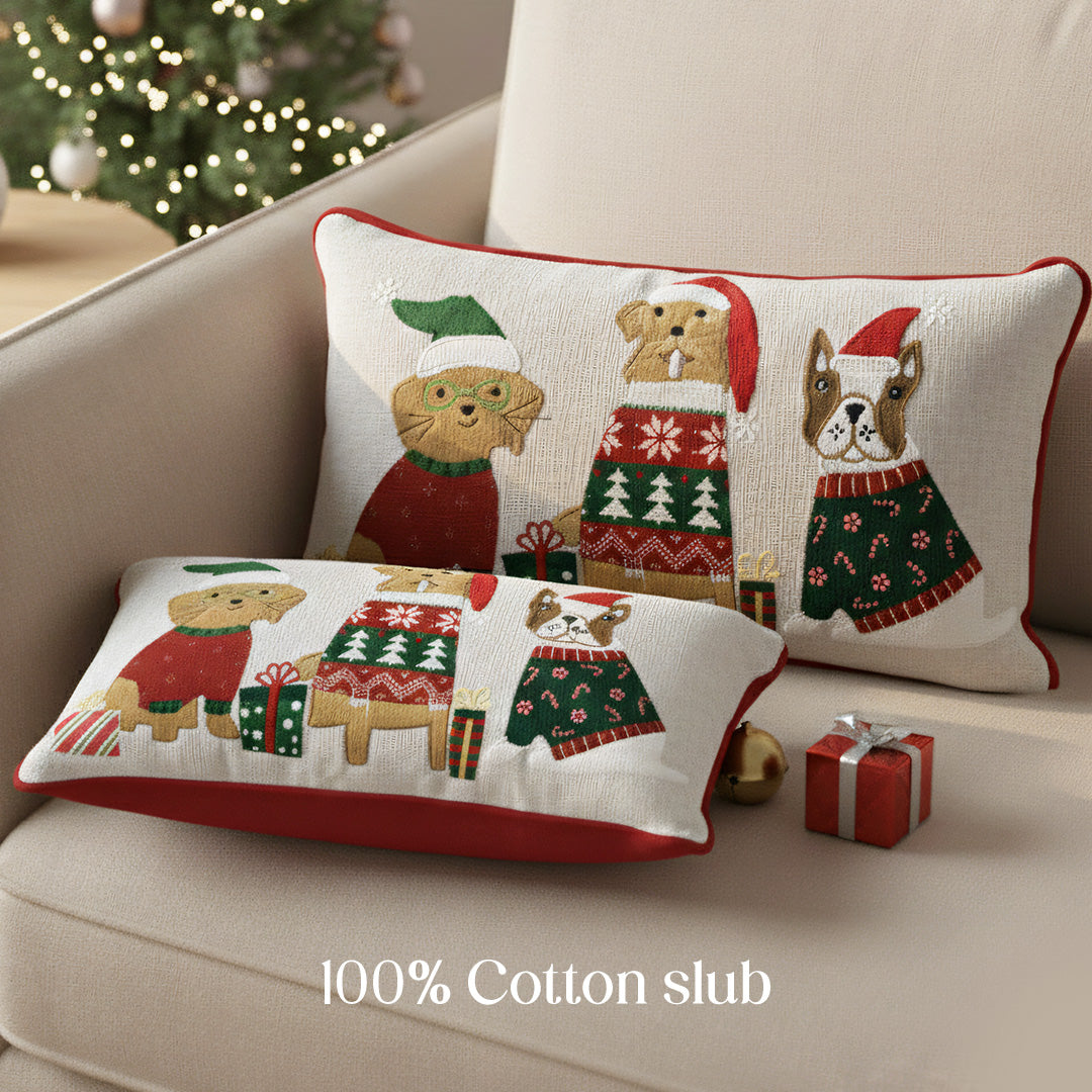 Paudha’s Handcrafted Cotton Filled Christmas Cushions – Holiday Paws
