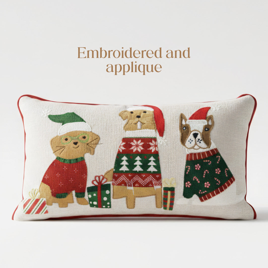 Paudha’s Handcrafted Cotton Filled Christmas Cushions – Holiday Paws