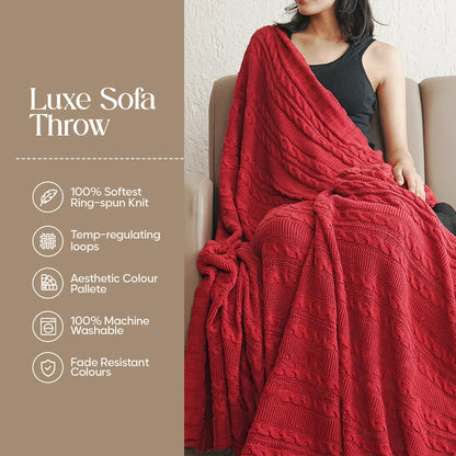 Luxury Sofa Makeover Set | Knitted Sofa Throw paired with Cushions - Rustic Flame - Set of 6