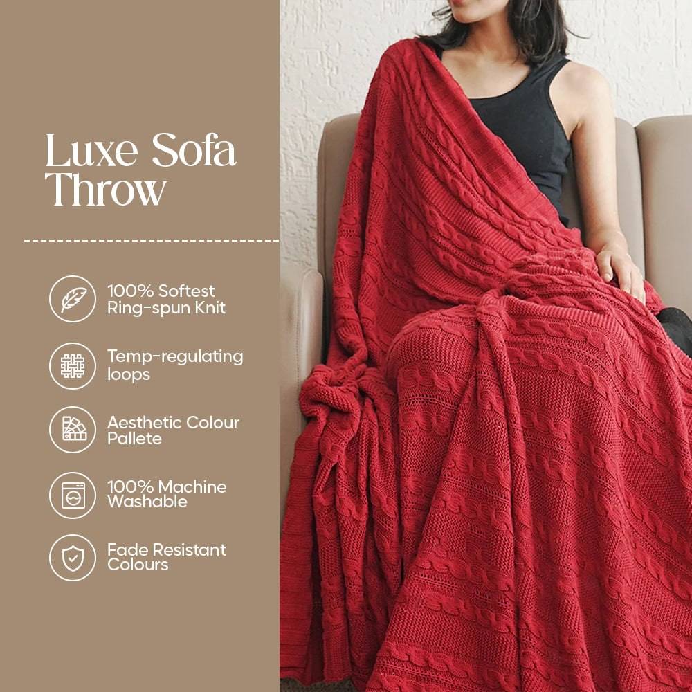 Luxury Sofa Makeover Set | Knitted Sofa Throw paired with Cushions - Rustic Flame - Set of 4