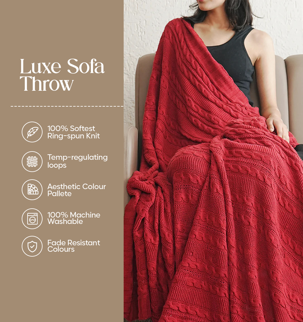 Luxury Sofa Makeover Set | Rustic Flame Knitted Sofa Throw paired with Cushions - Set of 6
