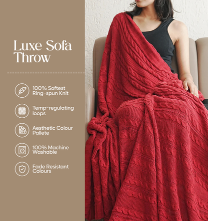 Luxury Sofa Makeover Set | Rustic Flame Knitted Sofa Throw paired with Cushions - Set of 6