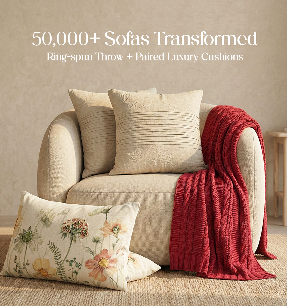 Luxury Sofa Makeover Set | Rustic Flame Knitted Sofa Throw paired with Cushions - Set of 4