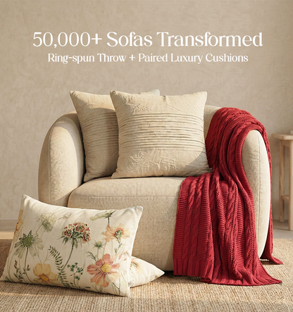 Luxury Sofa Makeover Set | Rustic Flame Knitted Sofa Throw paired with Cushions - Set of 4