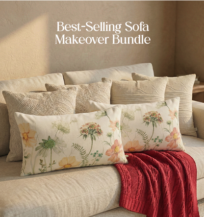 Luxury Sofa Makeover Set | Rustic Flame Knitted Sofa Throw paired with Cushions - Set of 6