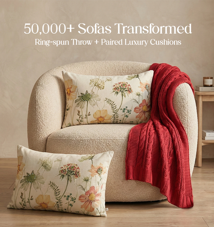 Luxury Sofa Makeover Set | Rustic Flame Knitted Sofa Throw paired with Cushions - Set of 2