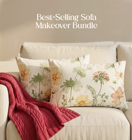 Luxury Sofa Makeover Set | Rustic Flame Knitted Sofa Throw paired with Cushions - Set of 2