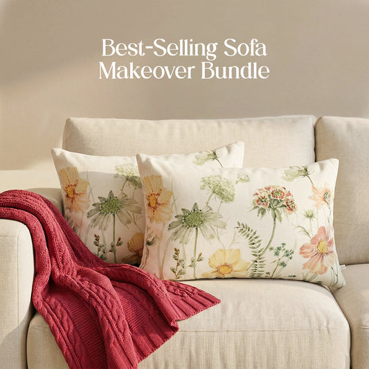 Luxury Sofa Makeover Set | Knitted Sofa Throw paired with Cushions - Rustic Flame - Set of 2