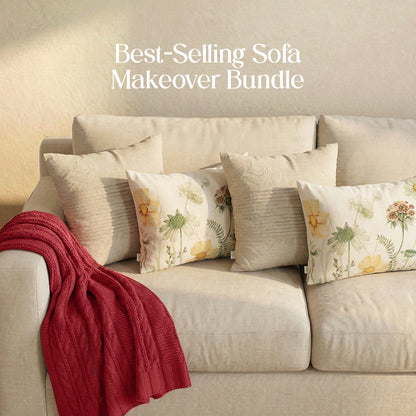 Luxury Sofa Makeover Set | Knitted Sofa Throw paired with Cushions - Rustic Flame - Set of 4