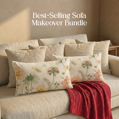 Luxury Sofa Makeover Set | Knitted Sofa Throw paired with Cushions - Rustic Flame - Set of 6