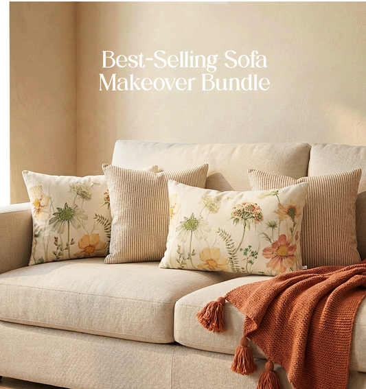 Luxury Sofa Makeover Set | Cinnamon Blaze Knitted Sofa Throw paired with Cushions - Set of 4