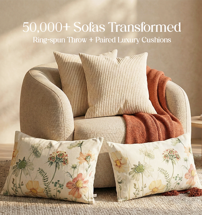 Luxury Sofa Makeover Set | Cinnamon Blaze Knitted Sofa Throw paired with Cushions - Set of 4
