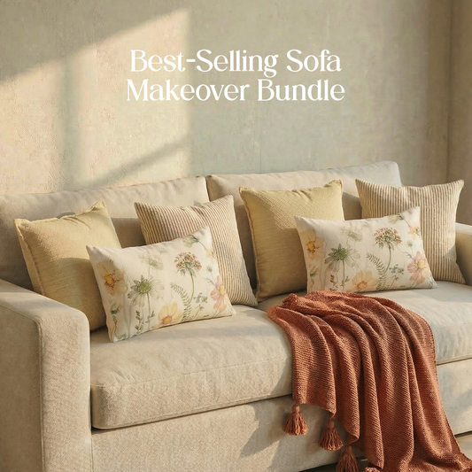 Luxury Sofa Makeover Set | Knitted Sofa Throw paired with Cushions - Cinnamon Blaze - Set of 6