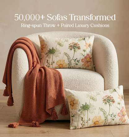 Luxury Sofa Makeover Set | Cinnamon Blaze Knitted Sofa Throw paired with Cushions - Set of 2