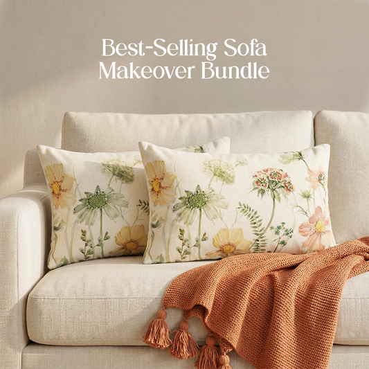 Luxury Sofa Makeover Set | Knitted Sofa Throw paired with Cushions - Cinnamon Blaze - Set of 2