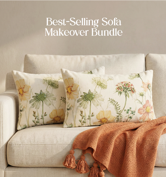 Luxury Sofa Makeover Set | Cinnamon Blaze Knitted Sofa Throw paired with Cushions - Set of 2