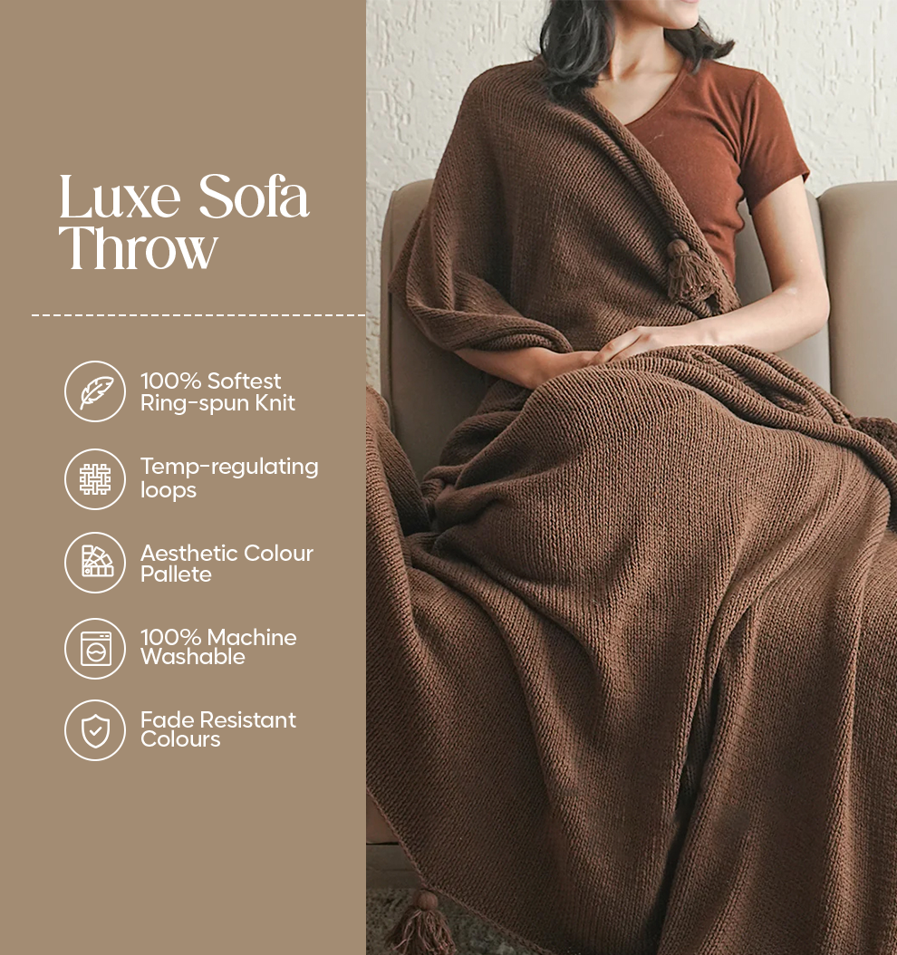 Luxury Sofa Makeover Set | Deep Chestnut Knitted Sofa Throw paired with Cushions - Set of 2