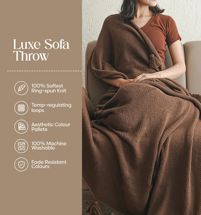 Luxury Sofa Makeover Set | Deep Chestnut Knitted Sofa Throw paired with Cushions - Set of 2