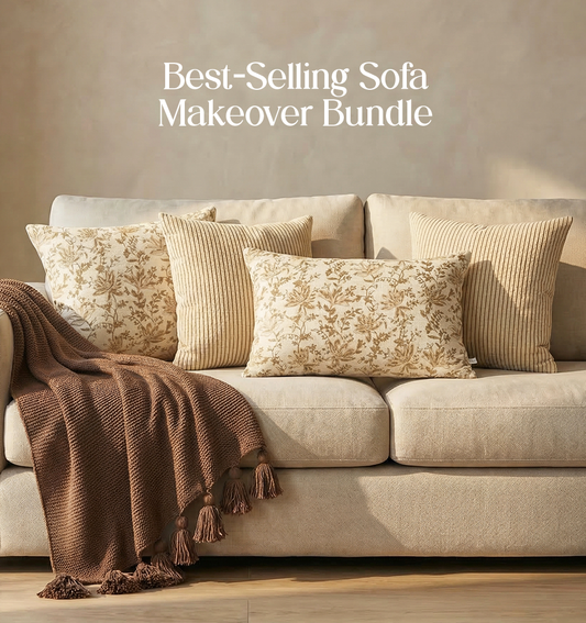 Luxury Sofa Makeover Set | Deep Chestnut Knitted Sofa Throw paired with Cushions - Set of 4