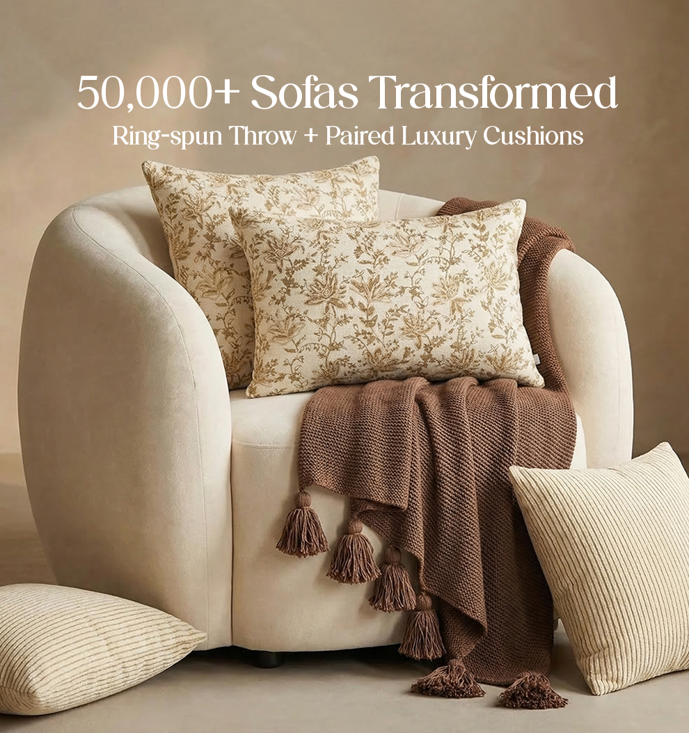 Luxury Sofa Makeover Set | Deep Chestnut Knitted Sofa Throw paired with Cushions - Set of 4