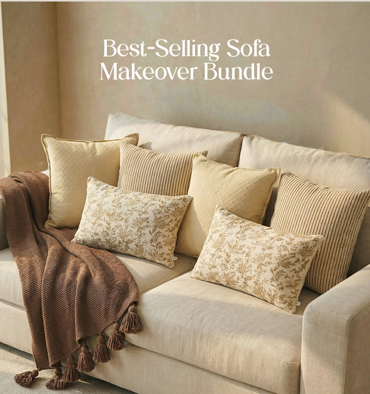 Luxury Sofa Makeover Set | Deep Chestnut Knitted Sofa Throw paired with Cushions - Set of 6