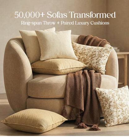Luxury Sofa Makeover Set | Deep Chestnut Knitted Sofa Throw paired with Cushions - Set of 6