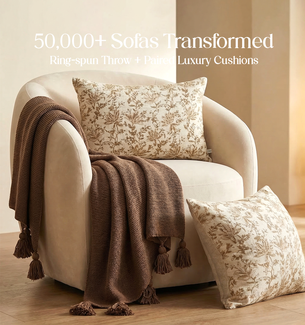 Luxury Sofa Makeover Set | Deep Chestnut Knitted Sofa Throw paired with Cushions - Set of 2
