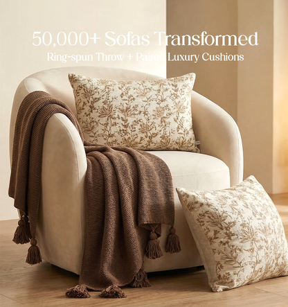 Luxury Sofa Makeover Set | Deep Chestnut Knitted Sofa Throw paired with Cushions - Set of 2