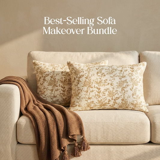 Luxury Sofa Makeover Set | Knitted Sofa Throw paired with Cushions - Deep Chestnut - Set of 2